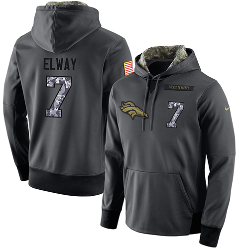 NFL Men's Nike Denver Broncos #7 John Elway Stitched Black Anthracite Salute to Service Player Performance Hoodie - Click Image to Close
